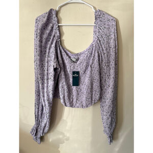 Women's NWT Hollister Purple Floral Smocked Crop Top XL